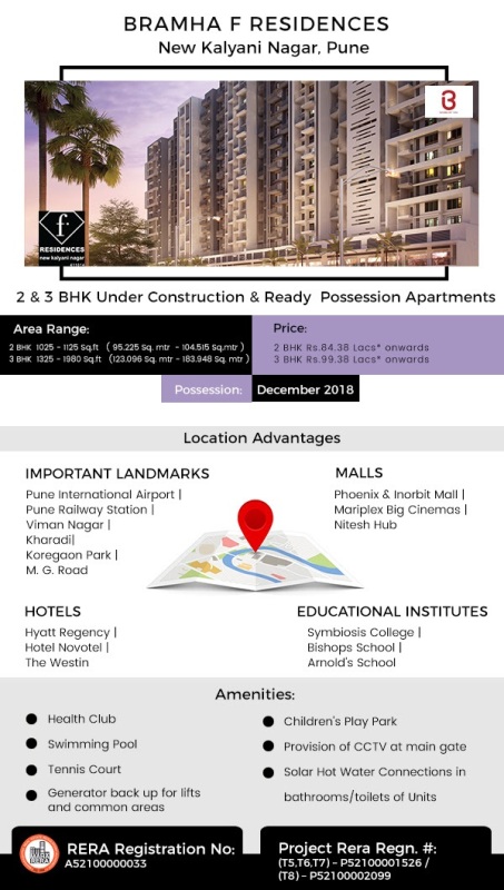 Bramha F Residences presenting 2/3 BHK apartments in New Kalyani Nagar @ Rs. 84.38 lacs onwards